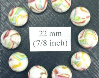 PANAMERICAN Weiß / Rot / Grün / Blau / Gelb irisierende Glasmurmeln 22 mm (Lot von 10)