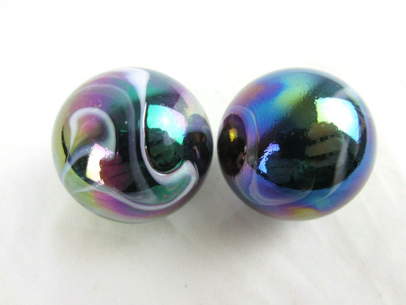 2 Boulders35mm MILKY WAY Marbles glass ball oil slick large huge Swirl image 5