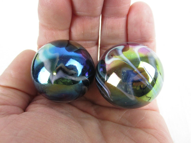 2 Boulders35mm MILKY WAY Marbles glass ball oil slick large huge Swirl image 3