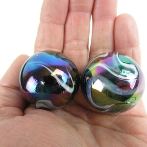 2 Boulders35mm MILKY WAY Marbles glass ball oil slick large huge Swirl image 2