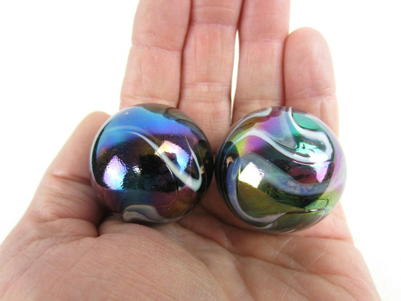2 Boulders35mm MILKY WAY Marbles glass ball oil slick large huge Swirl image 2