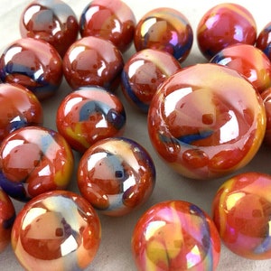 25 Glass Marbles SUPERNOVA iridescent Red Blue Yellow Game Pack Shooter