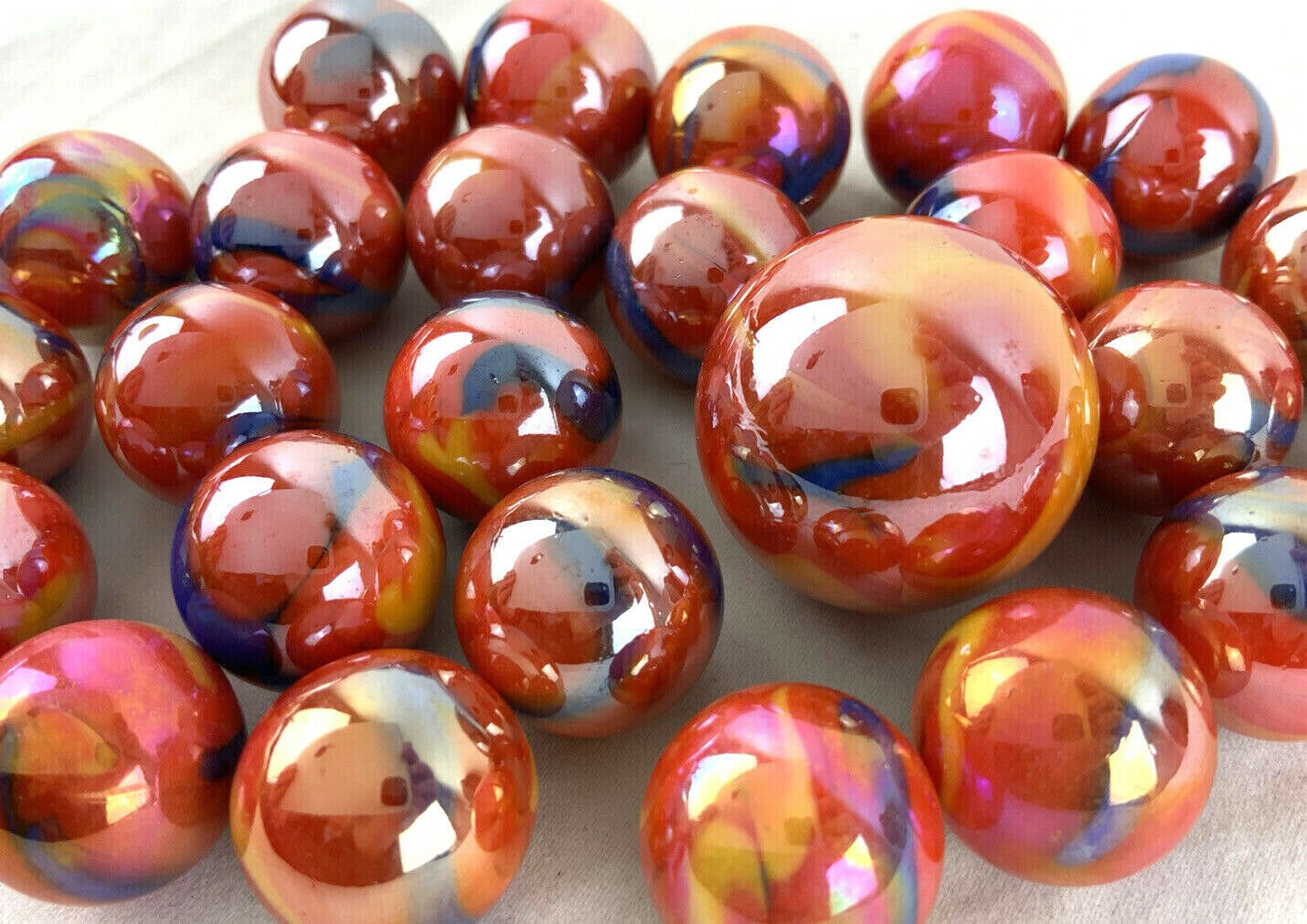 25 Glass Marbles SEAHORSE Orange/Blue Classic vtg Style Game Pack