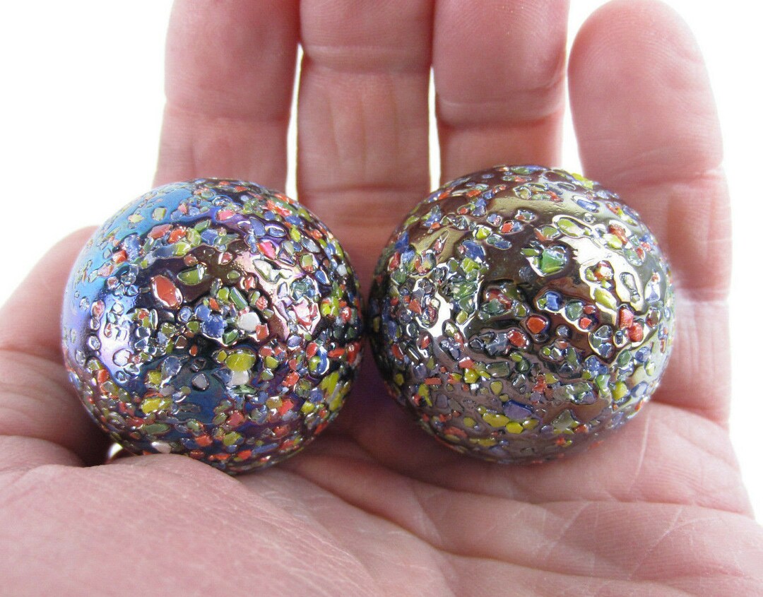 2 Boulders 35mm GLITTERBOMB Marbles Glass Ball Metallic Iridescent