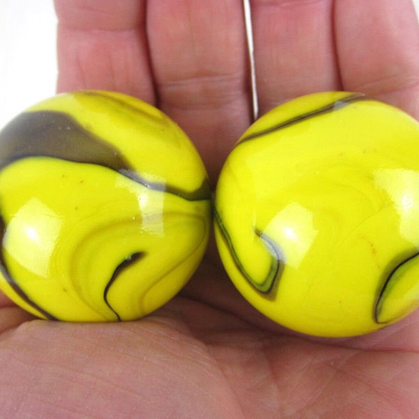 2 mammoths 1 5/8" BUMBLE BEE Yellow Marbles glass Massive 42mm large Swirl