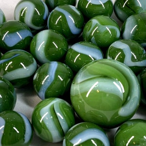 25 Marbles GREEN PYTHON Green white Stripes Glass game pack Shooter