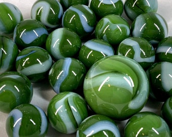 25 Marbles GREEN PYTHON Green white Stripes Glass game pack Shooter