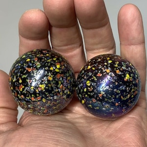2 mammoth 42mm GLITTERBOMB Marbles glass ball Metallic Iridescent Confetti HUGE
