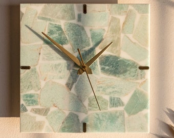 Amazonite square wall clock , crystal wall clock , unique wall clock , handmade gemstone wall clock