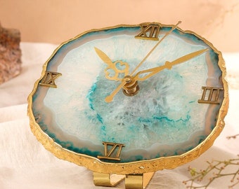 Desk clock - agate stone | natural handmade gemstone clock| office decor| table clock| home office clock| rock clock| stone clock