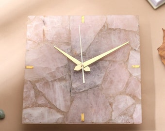 Rose quartz - square wall clock| gemstone clock| luxury gift| housewarming gift| home decor