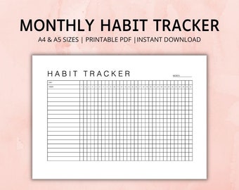 Maandelijkse Habit Tracker Template, A4/A5, Instant Download PDF