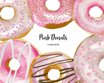 Clipart aquarel roze donuts: png-illustraties bakkerij (digitale download)