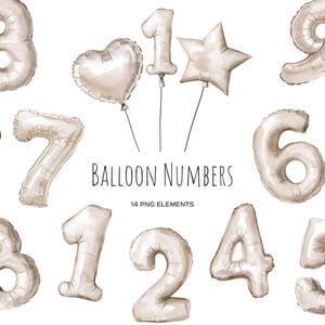 Watercolor Balloon Numbers Clipart: Beige Birthday Digits (PNG Digital Download)