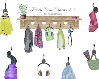 Watercolor Family Coats Clipart: Personalized Print Creator (PNG)