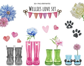 Watercolor Family Welly Boot Clipart: Personalized Print PNG