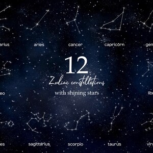 Watercolor Zodiac constellation clipart. Horoscope 12 signs illustration. 12 white Zodiac constellation with shining star. Astrology clipart