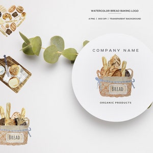 Imágenes prediseñadas para hornear pan de acuarela. Logotipo para hornear pan. Composiciones de pan. Logotipo prefabricado de la tienda de productos de panadería. Logotipo de panadería casera 4 PNG
