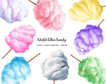 Watercolor rainbow cotton candy clipart. Colorful candyfloss 10 PNG