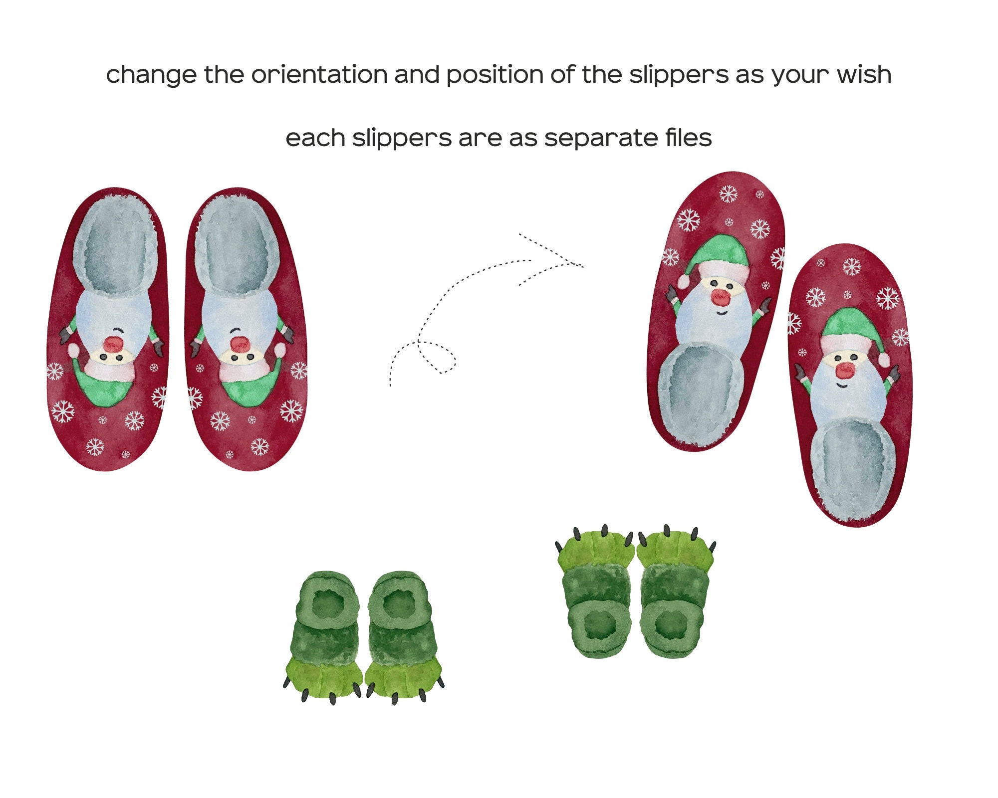 Watercolor Christmas Slippers Clipart. Slippers Family Set for