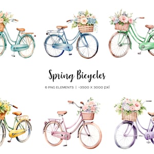 Bicicletta dell'acquerello con fiori clipart. Bici d'epoca con fiori rosa. Bicicletta retrò floreale. Bicicletta floreale del villaggio 6 PNG. Biciclette retrò
