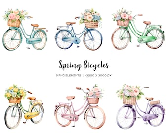 Clipart di bicicletta floreale ad acquerello: bicicletta vintage PNG (6 file)