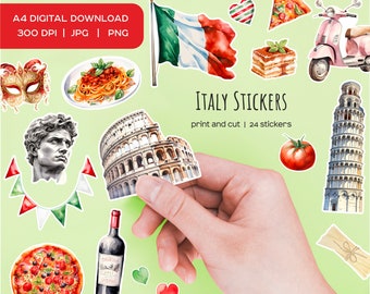 Italien Sticker: Italienische Symbole, Kolosseum (24 Aufkleber) (Digitaler Download)