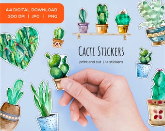 Watercolor Cactus Stickers: Home Plant Decals (Print & Cut)
