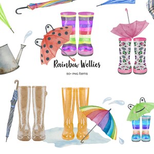 Aquarell Wellies und Brollies Clipart. Familie Welly Boot Print. Wellies Clipart für personalisierten Familiendruck. Es ist mein Welly Family Druck.