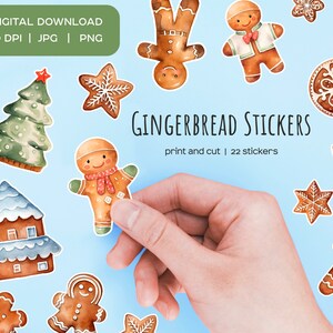 Watercolor gingerbread stickers. Christmas gingerbread cookies sticker. Gingerbread man print & cut. Winter holidays sweets 22 sticker