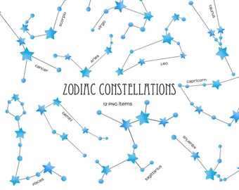 Watercolor Blue star Zodiac constellation clipart Its a boy Horoscope 12 Zodiac signs for baby boy(Digital Download)