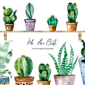 Clipart di cactus ad acquerello. Cactus ad acquerello in clip art in vaso. Clipart succulente. Piante grasse ad acquerello. Cactus clipart. Piante domestiche PNG.