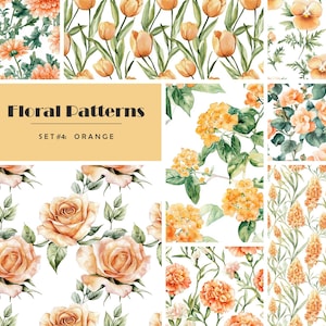 Motif fleurs orange aquarelle Imprimé fleurs orange Collection de motifs plantes de couleur orange Ensemble de motifs floraux mariage orange