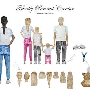 Aquarell Familie Rückendruck. Familie Figuren Clipart. Es ist mein Familiendruck. Familienportrait Schöpfer. Individuelles Familienportrait. Papa Mama Kinder