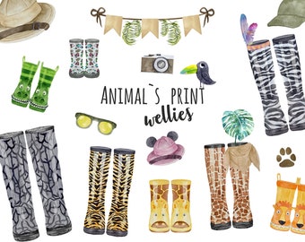 Watercolor Animal Print Welly Clipart: Family Print Creator (PNG)