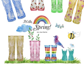 Watercolor Welly Boot Clipart: Family Print Creator (PNG)
