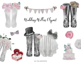 Watercolor Wedding Wellies Clipart: Bridal Rain Boots PNG (Digital Download)