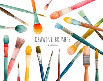 Watercolor drawing brushes 20 colored brushes set. School supplies (PNG Digital Files)