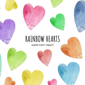 Acuarela corazón arco iris clipart. Imágenes prediseñadas de corazones en color. Descarga del corazón del Día de San Valentín. Corazones arcoíris multicolores. Forma de corazón de arco iris