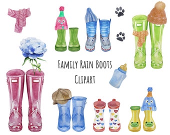 Watercolor Family Welly Boot Clipart: Personalized Print PNG (Digital Download)