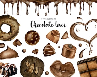 Watercolor Chocolate Clipart: Sweets, Cake, Candy (17 PNG)