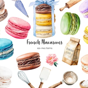 Clipart aquarel macarons: Franse desserts, png (digitale download)