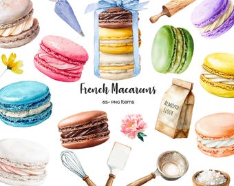 Watercolor Macarons Clipart: French Desserts PNG (Digital Download)