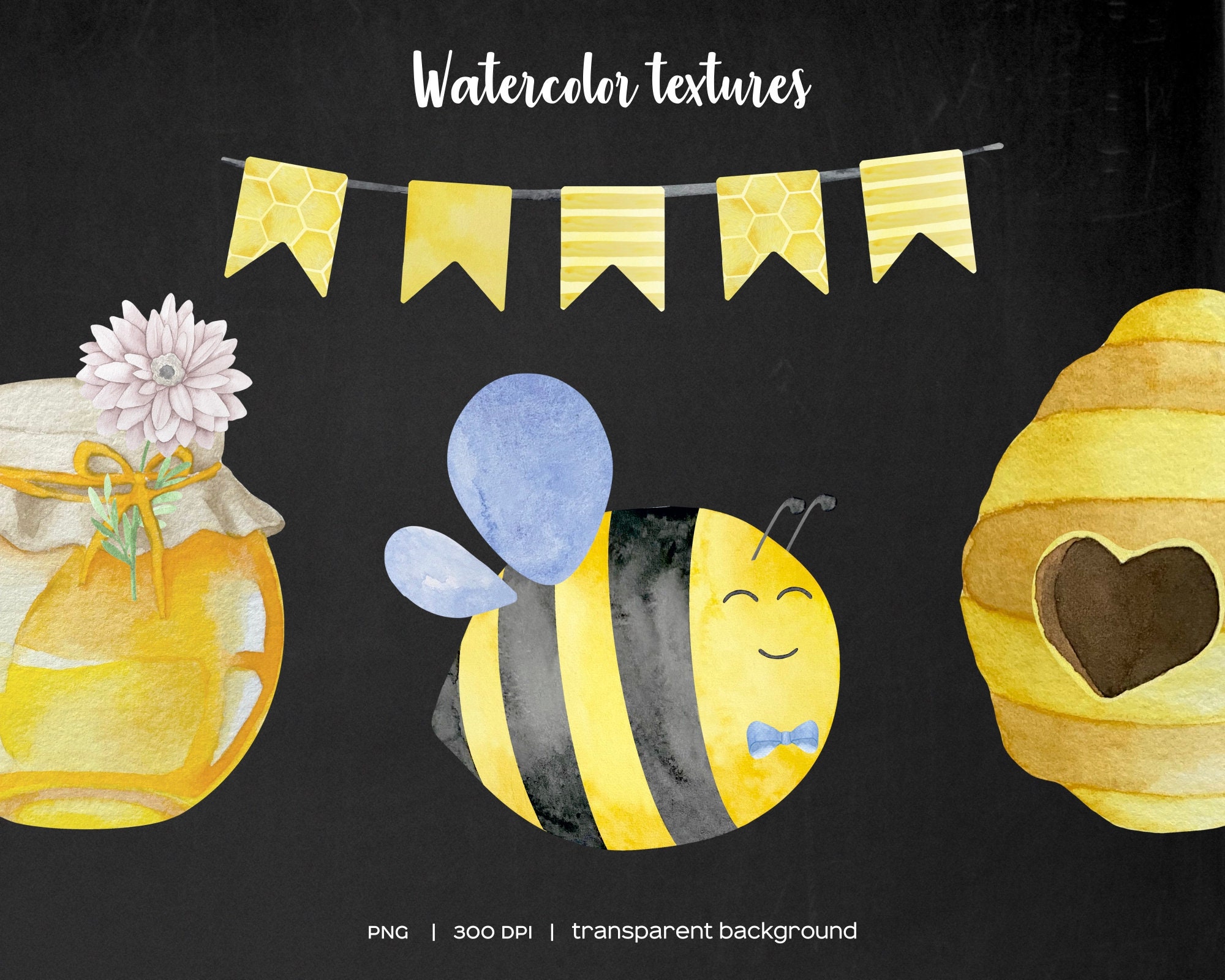 Watercolor Honey Bee Decor Clipart. (2038701)