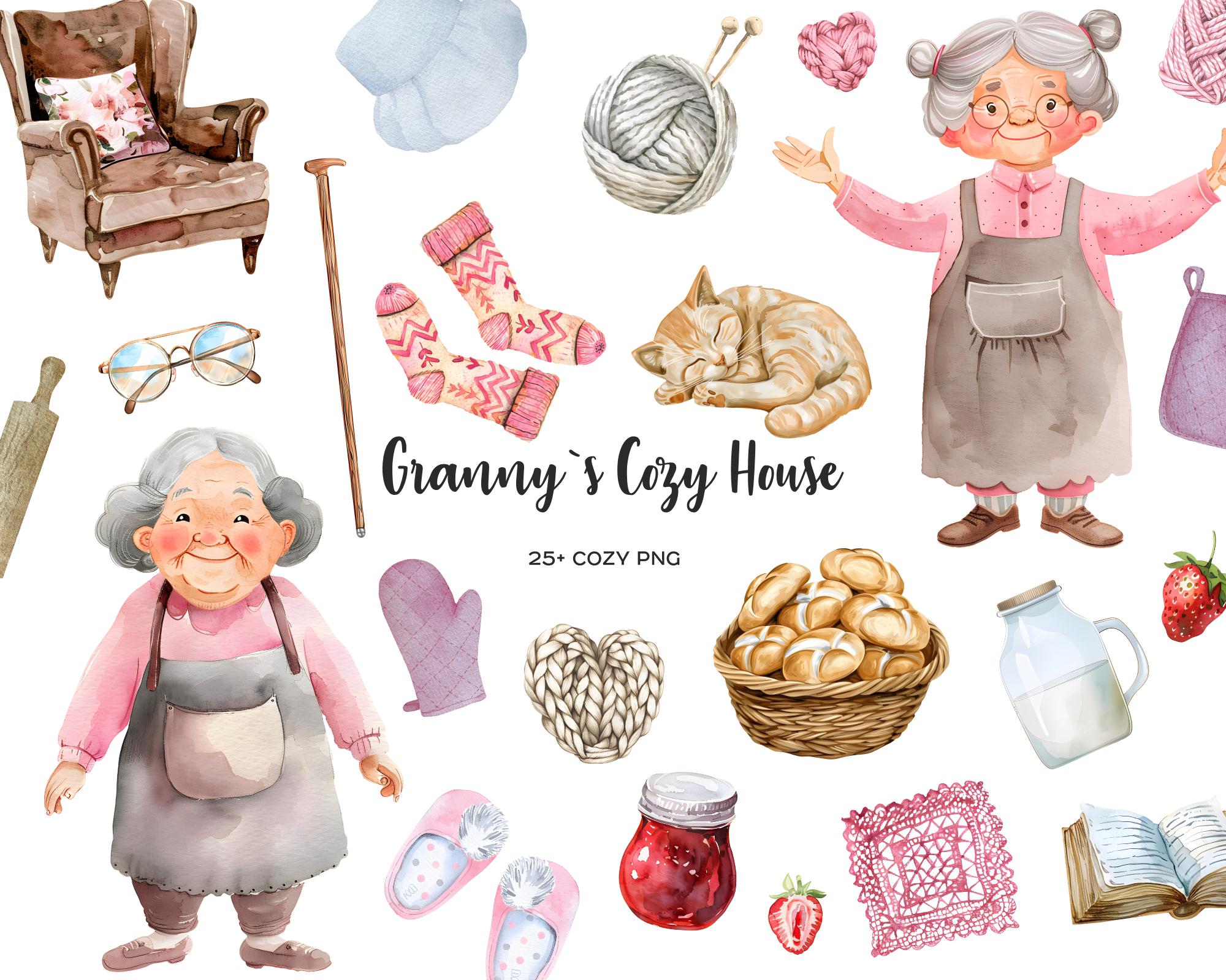 Watercolor Granny's Cozy Home Clipart: Grandma PNG Set (27 Files) - Etsy
