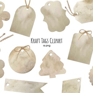 Clipart de etiquetas de papel kraft aquarela. Clip art de etiqueta artesanal 15 PNG. Etiqueta de presente marrom digital clipart PNG. Etiquetas kraft digitais em diferentes formatos