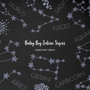 Aquarel babyjongen dierenriem sterrenbeeld clipart. Jongenshoroscoop 12 tekens PNG. 12 blauw astrologiebord met letters. Geborduurd sterrenbeeld