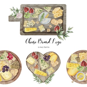 Aquarell Käsebrett Logo. Vorgefertigtes Käseplatten-Logo. Käsekompositionen Clipart. Food-Logo, Gastronomie-Logo, Kräuter-Logo. Aquarell Käse