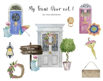 Aquarell Haustür Illustration: Urban Cottage (PNG)