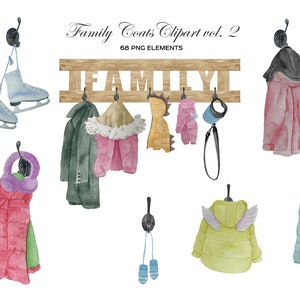 Aquarell Familie Haken Clipart. Mäntel an Haken Clipart. Personalisierter Familiendruck. Es ist mein Familiendruck. Familie Schöpfer. Familie Mäntel PNG